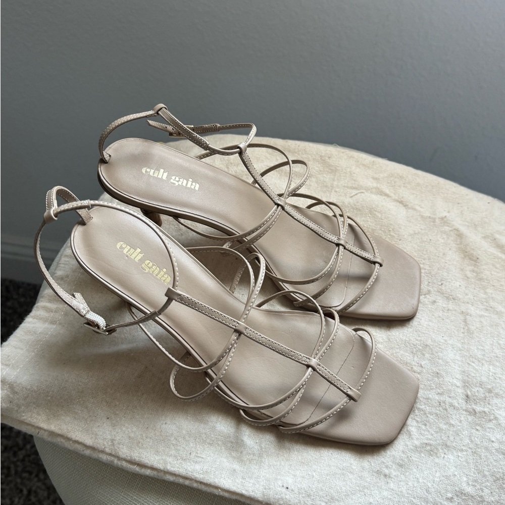 Cult Gaia Beige Strappy Sandals